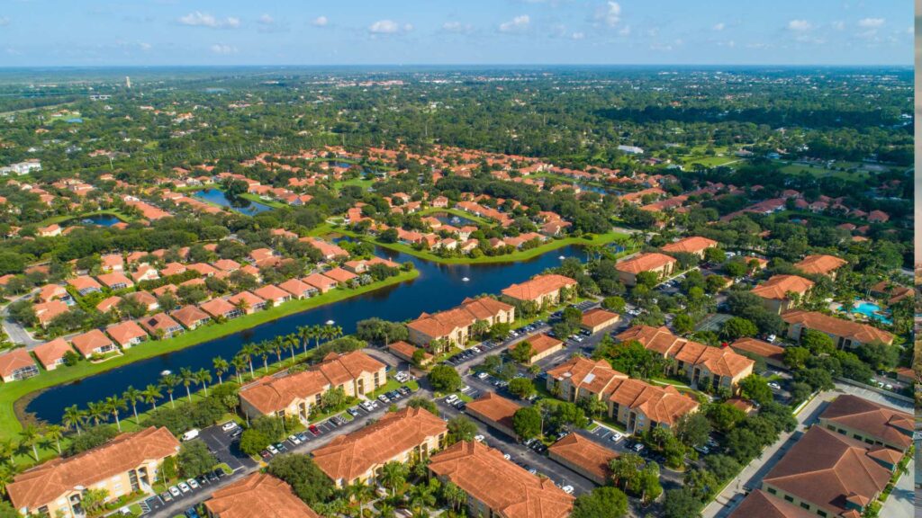 a drone photo of homes on Melbourne beach